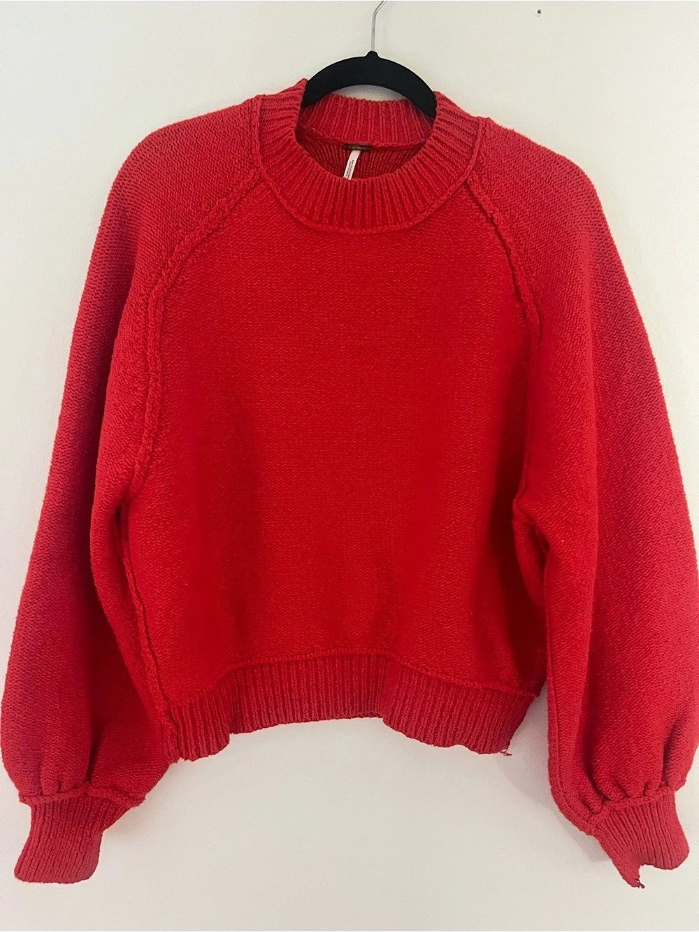 Free People Riley Fiery Red Crewneck Sweater Size Medium